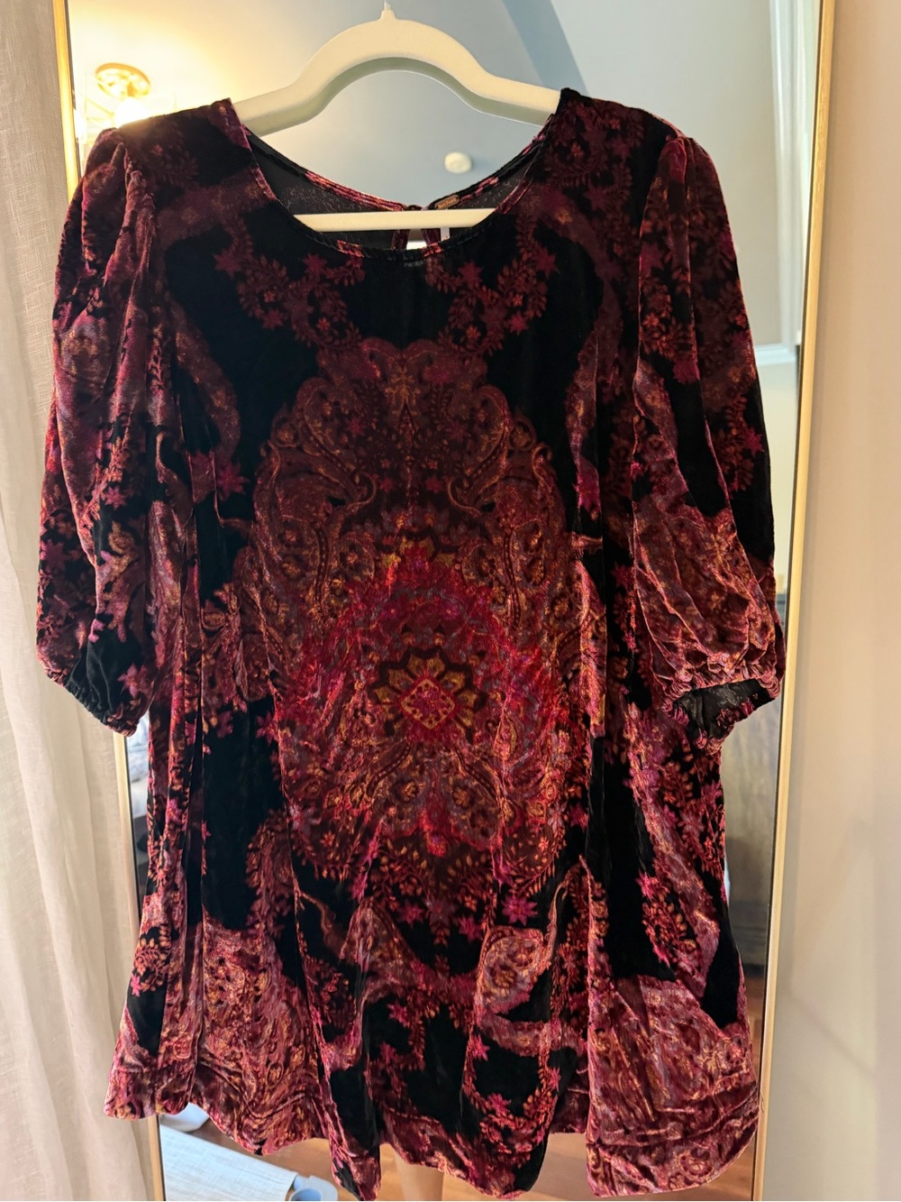 Free People Velvet Tunic Dress in Burgundy and Black
